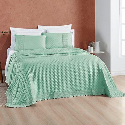 Kit Cobre Leito Colcha Nobre Casal Padrão 3 Peças Micropercal 200 Fios Matelado - Verde Salvia
