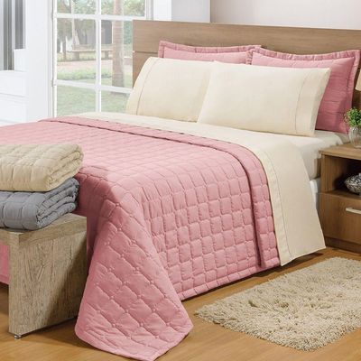 Cobre Leito Queen Soft 3 Peças Rosê