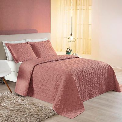 Kit Cobre Leito Colcha Tendência King 3 Peças Micropercal 200 Fios Bordado Premium - Rosê