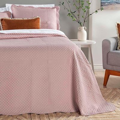 Kit Cobre Leito Colcha Clean Casal Dupla Face - Rosa