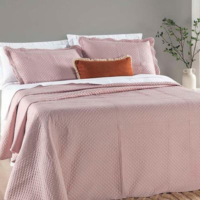 Kit Cobre Leito Colcha Clean Casal Dupla Face - Rosa
