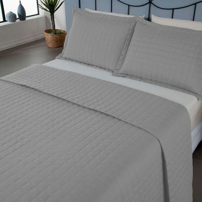 Kit Cobre Leito Colcha Unique Casal Queen 3 Peças Matelado Percal 300 Fios - Cinza