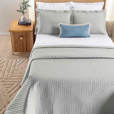 Kit Cobre Leito Colcha Quality Casal 3 Peças Percale 200 Fios Bordado - Cinza