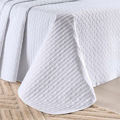 Kit Cobre Leito Colcha Quality Casal 3 Peças Percale 200 Fios Bordado - Branco