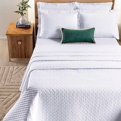 Kit Cobre Leito Colcha Quality Casal 3 Peças Percale 200 Fios Bordado - Branco