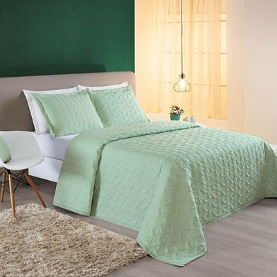 Kit Cobre Leito Colcha Tendência Queen 3 Peças Micropercal 200 Fios Bordado Premium - Verde