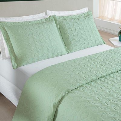 Kit Cobre Leito Colcha Tendência Queen 3 Peças Micropercal 200 Fios Bordado Premium - Verde