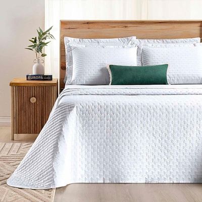 Kit Cobre Leito Colcha Quality Casal 3 Peças Percale 200 Fios Bordado - Branco