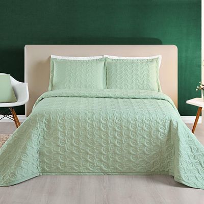 Kit Cobre Leito Colcha Tendência Queen 3 Peças Micropercal 200 Fios Bordado Premium - Verde