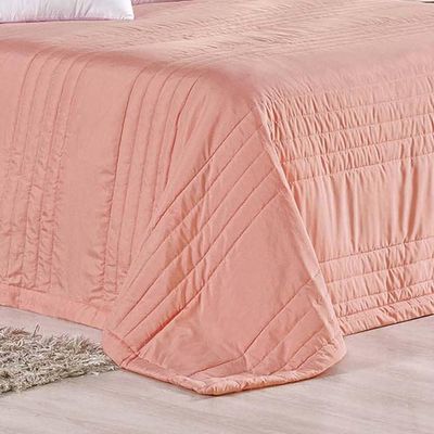 Kit Cobre Leito Colcha Dobby Queen 3 Peças Matelado 180 Fios - Goiaba