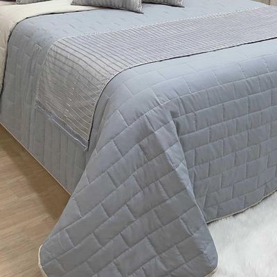 Kit Cobre Leito Colcha Luxo King 10 Peças Micropercal 200 Fios Dupla Face Xale Brilhante - Cinza