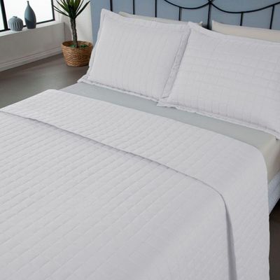 Kit Cobre Leito Colcha Unique Casal Padrão 3 Peças Matelado Percal 300 Fios - Branco