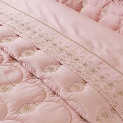 Kit Cobre Leito Colcha Garland Queen 100% Algodão 400 Fios Acetinado Bordado 5 Peças - Rosê E Fendi