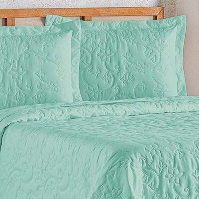 Cobre Leito Queen Bouti Mavie Floral 180 Fios 3 Peças - Tifany