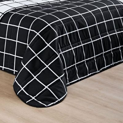 Cobre Leito King Austin Micropercal 200 Fios Dupla Face - 3 Peças Cor Xadrez Preto