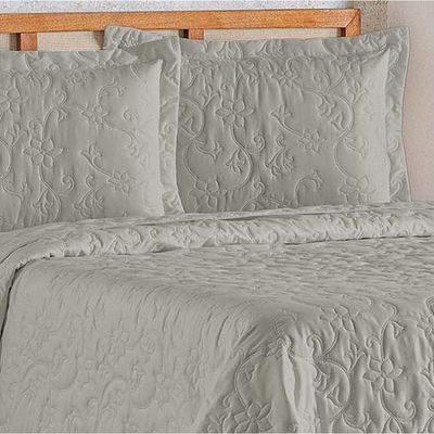 Cobre Leito Queen Bouti Mavie Floral 180 Fios 3 Peças - Cinza