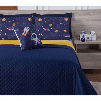 Cobre Leito Astronauta Queen 7 Pecas - Azul/amarelo