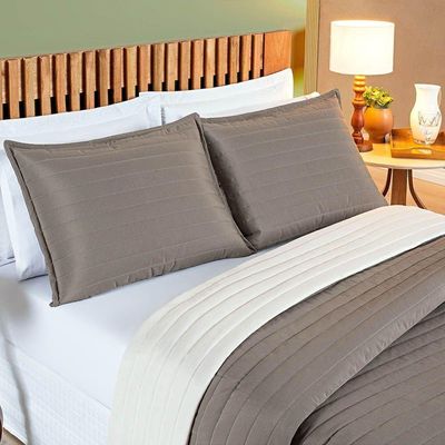 Kit Cobre Leito Belga Casal Padrão 03 Peças Micropercal 200 Fios Dupla Face - Camafeu Com Palha