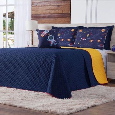Cobre Leito Astronauta Queen 7 Pecas - Azul/amarelo