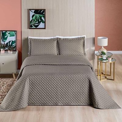Kit Cobre Leito Espanha Casal Queen 03 Peças Micropercal 200 Fios Matelado White Line - Camafeu Bege