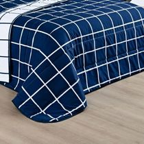Cobre Leito King Austin Micropercal 200 Fios Dupla Face - 3 Peças Cor Xadrez Marinho