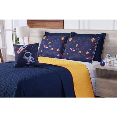 Cobre Leito Astronauta Queen 7 Pecas - Azul-amarelo