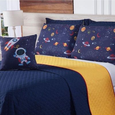 Cobre Leito Astronauta Queen 7 Pecas - Azul-amarelo