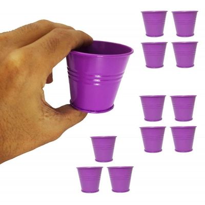 Balde Cachepot De Metal P/ Mesa Festa Mini Roxo Kit C/12