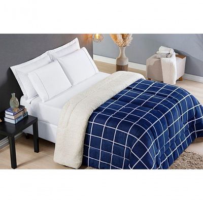Coberdrom Sherpa E Flannel Austin Solteiro Manta 100g 01 Peça - Marinho