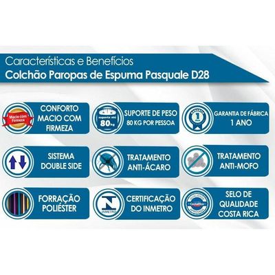 Colchão Casal Espuma D28 Pasquale Gray (138x188x14) - Paropas