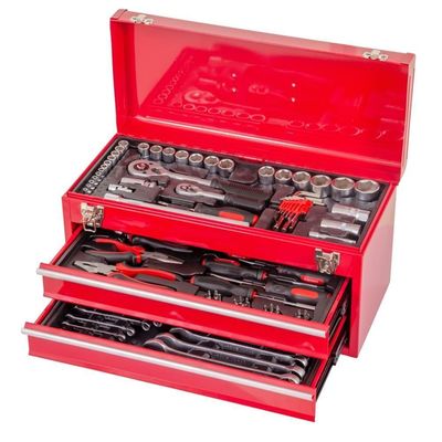 Baú Gabinete De Ferramentas Em Metal C/ 2 Gavetas + 90 Pçs