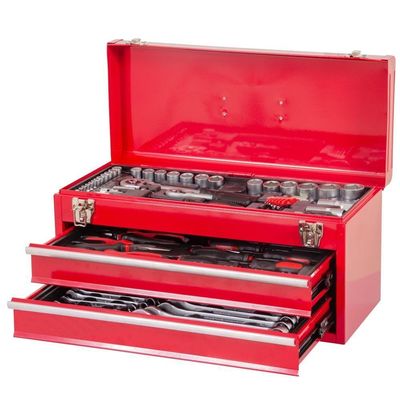 Baú Gabinete De Ferramentas Em Metal C/ 2 Gavetas + 90 Pçs
