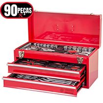 Baú Gabinete De Ferramentas Em Metal C/ 2 Gavetas + 90 Pçs