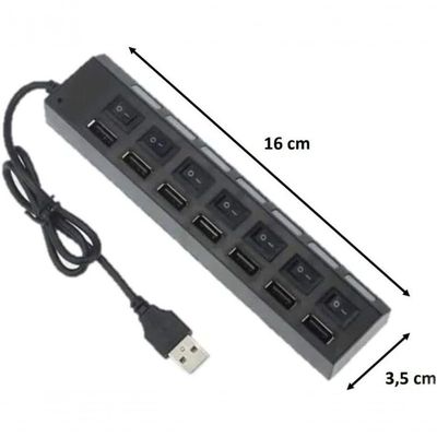 Hub Usb 7 Portas 2.0 Hd Extensor Pen Drive Hd Tomate- Preto