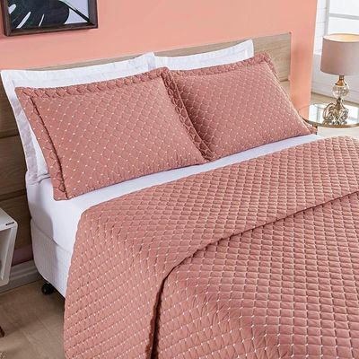 Cobre Leito Casal Padrão Ravena Bordado Micropercal 200 Fios 3 Peças - Rose