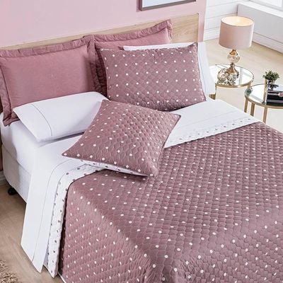 Cobre Leito Queen Petit Poa Micropercal 200 Fios Dupla Face 3 Peças - Rose