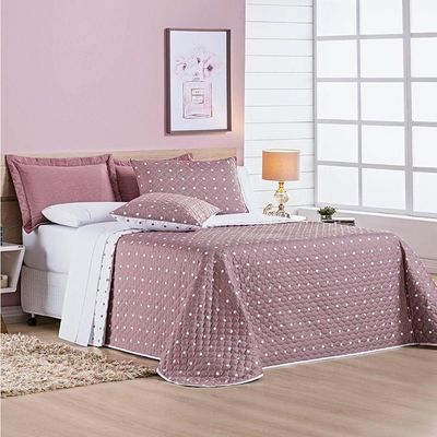Cobre Leito Queen Petit Poa Micropercal 200 Fios Dupla Face 3 Peças - Rose