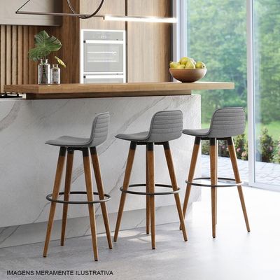 Banqueta Alta Luxo Aço Preto Linho Cinza Preto