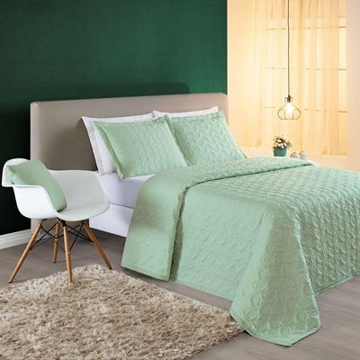 Cobre Leito Desirée King Bordado 200 Fios 3 Peças Verde
