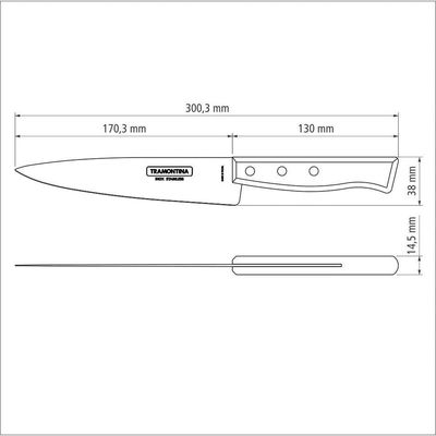 Faca Peixeira E Cozinha Tradicional Com Lâmina Em Aço Inox E Cabo Em Madeira Natural 7"