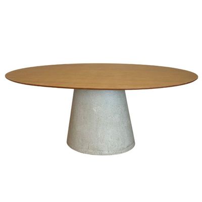 Mesa De Jantar Cone Oval 244x137 Cm Tampo Freijó Base Concreto Cor Cinza Claro