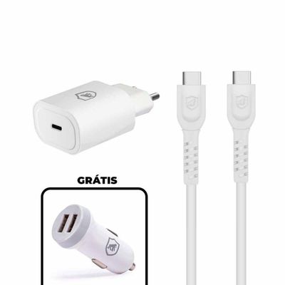 Kit Carregador Turbo Tipo C + Cabo Dual Shock Tipo C + Carregador Veicular Flex - Gshield