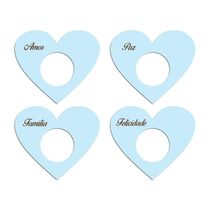 Porta Guardanapo Coração Desejos Kit 4 Peças 7,5cmx6,5cm - Cria Arte Laser Azul Claro