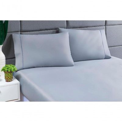 Jogo Lençol 400 Fios Ponto Palito Cama King 3pçs Poliéster - Cinza.