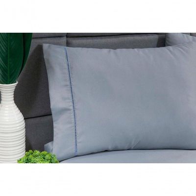 Jogo Lençol 400 Fios Ponto Palito Cama King 3pçs Poliéster - Cinza.