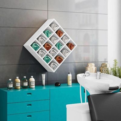 Suporte Porta Toalha Com 16 Nichos Toalheiro Multiuso Design branco