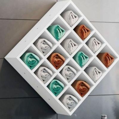 Suporte Porta Toalha Com 16 Nichos Toalheiro Multiuso Design branco