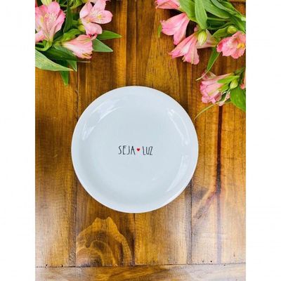 Prato Sobremesa Seja Luz Em Porcelana Para Presente