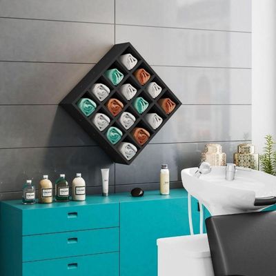 Suporte Porta Toalha Com 16 Nichos Toalheiro Multiuso Design preto