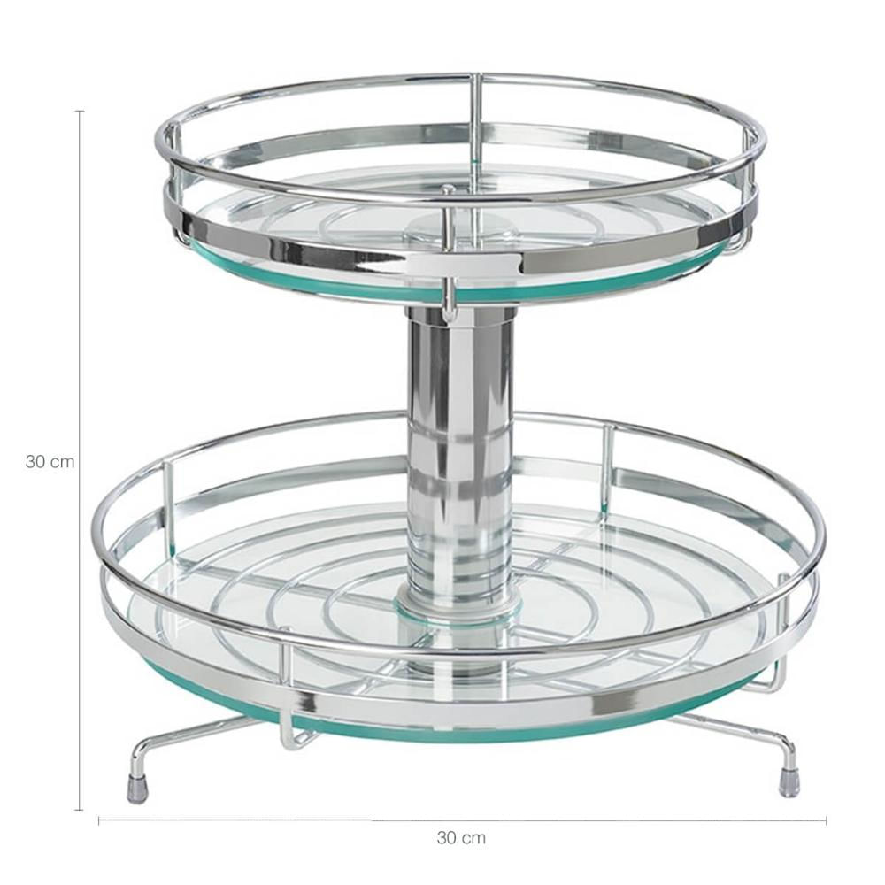 Fruteira Giratória Redonda de Mesa Dupla Cromado 30cm com Vidro Para Bancada Schmitt